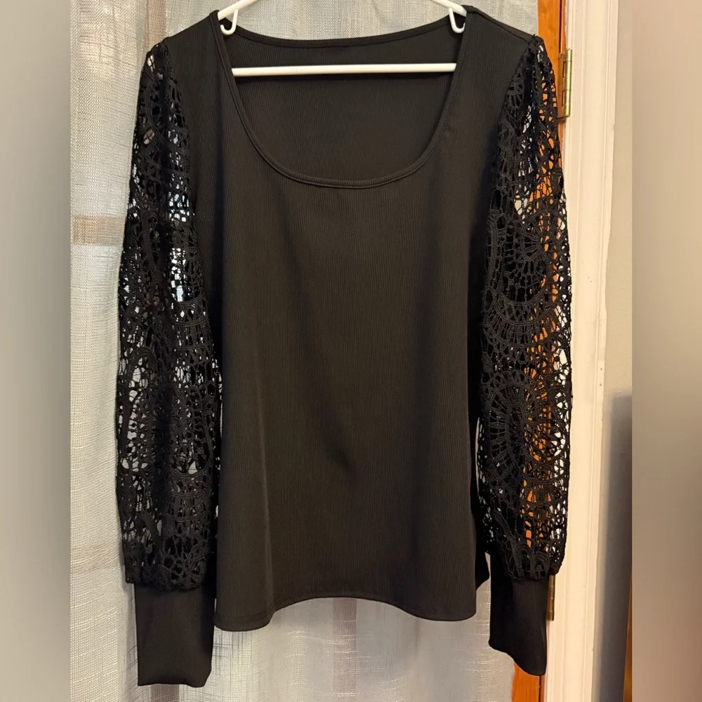 SHEIN Black Crochet Sleeve Blouse - Picture 2 of 8